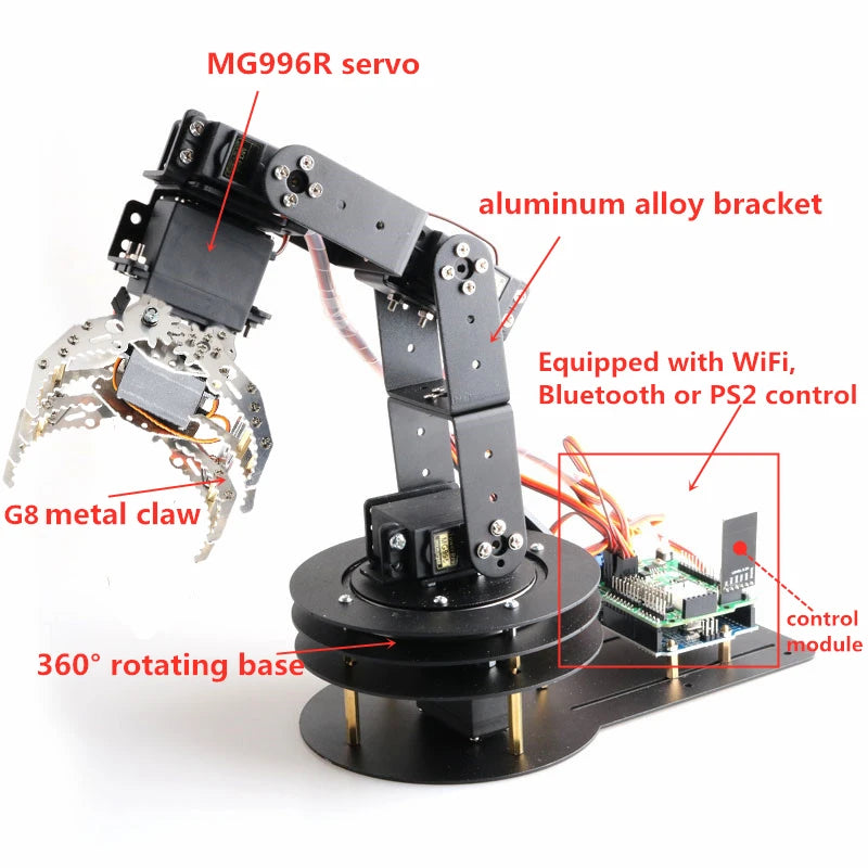 SZDOIT 6DOF Smart Robotic Manipulator Arm 5DOF PTZ Metal Robot Arm+G8 Robot Claw With Control Kit Rotating Base for Arduino Toy