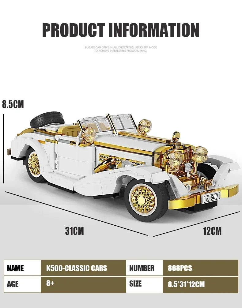 1931 Mercedes Block Car Assembly Model Pull Back Vintage Classic Car